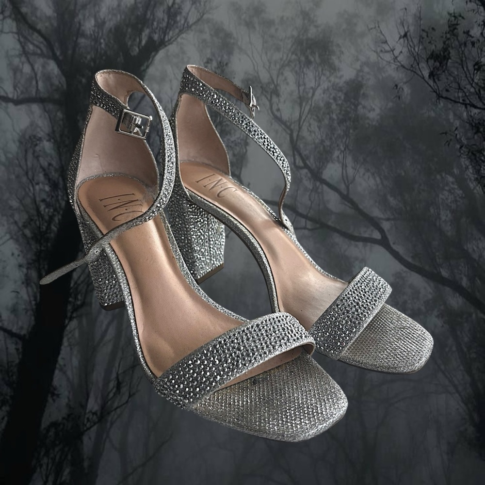 INC International Concepts Silver Heels with Strappy Design